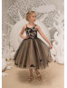 Black Spaghetti Straps Tea Length Lace Tulle Flower Girl Dress 